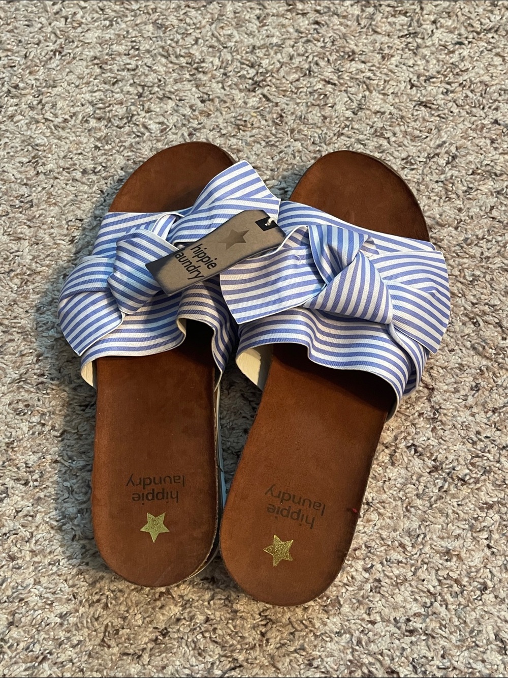 hippie laundry Blue & White Striped Bow Slide Sandals